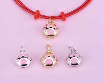 Pingente de pata de gato esmaltado em prata esterlina, pulseira de garra, colar com estampa de pata, brinco de pegada, joias com pegada de animal de estimação, pingente de pata de animal