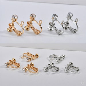 Gold Plated CZ Zircon Screwback Clip on Earring,Screw in Clip Non-pierced Earring For Jewelry Making Supplies,Clip Earring Converter w/Pearl