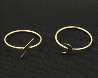14K Gold Filled Moon Rings, Gold Filled Lightning Rings, Knuckle Ring, Slim Band Ring, Crescent Moon Ring, Dainty Jewelry, Minimalist Ring