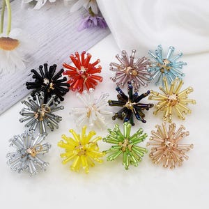 Colgante con cuentas de vidrio tejidas, pendiente floral, colgante de fuegos artificiales para hacer uno mismo, pendiente de flor de sol con aro de 30 mm.