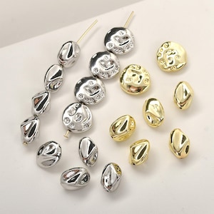 14K Gold Plated Irregular Beads, Flat Round Bead, Geometric Bead, Boho Bead, Baroque Bead, Bracelet Spacer, Concave Bead, Hammered Pony Bead