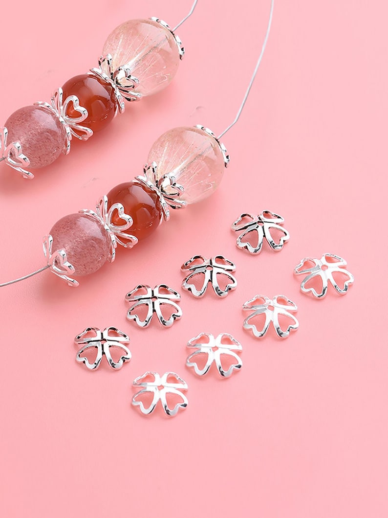 Sterling Silver Bead Caps, s925 Silver Beads Cap For Jewelry Making Supplies, Bracelet Beads Cap, Clover Bead Caps 8mm image 1