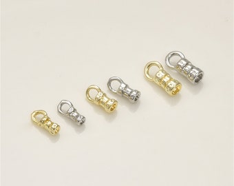 Tapa de extremo de cordón chapada en oro de 14K, extremos de cordón de oro, tapas de extremo de cordón de cuero de pulsera, conector de pulsera de cierre de extremo de cadena interior 0,9 mm 1,3 mm 2 mm