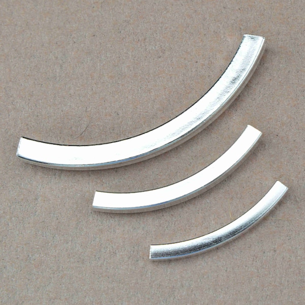 Sterling Silver Beads, Sterling Silver Curve Tube Bead,s925 Silver Rectangle Tube Bead,Bracelet Plain Smooth Tube Bead 20/25/30/35/40mm