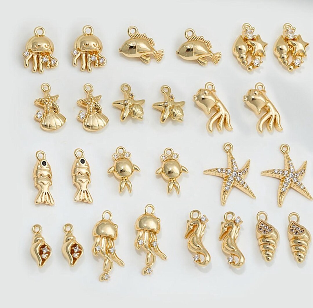 14K ゴールドメッキ CZ ヒトデチャームペンダント、タツノオトシゴ
