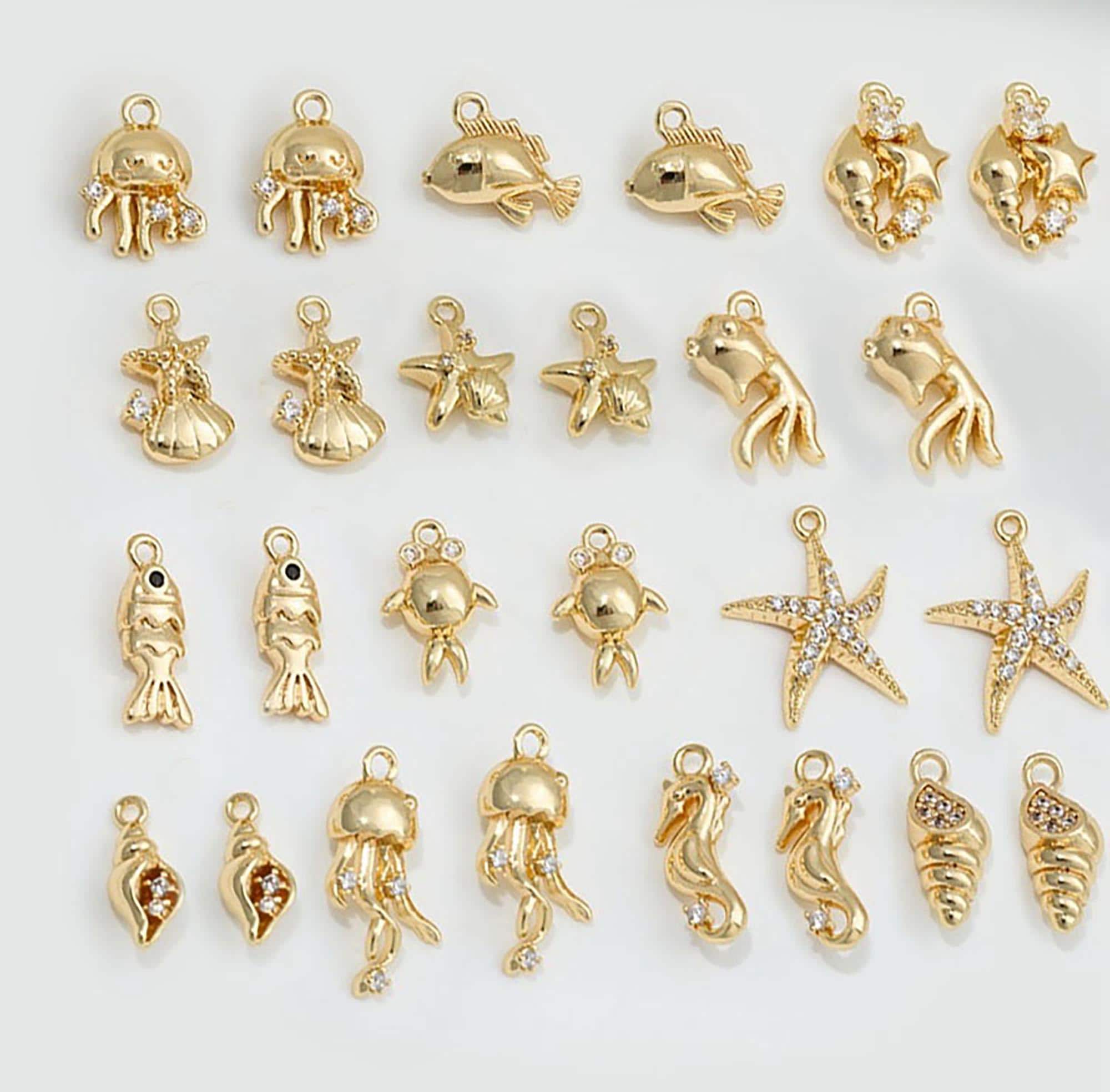 14K ゴールドメッキ CZ ヒトデチャームペンダント、タツノオトシゴ