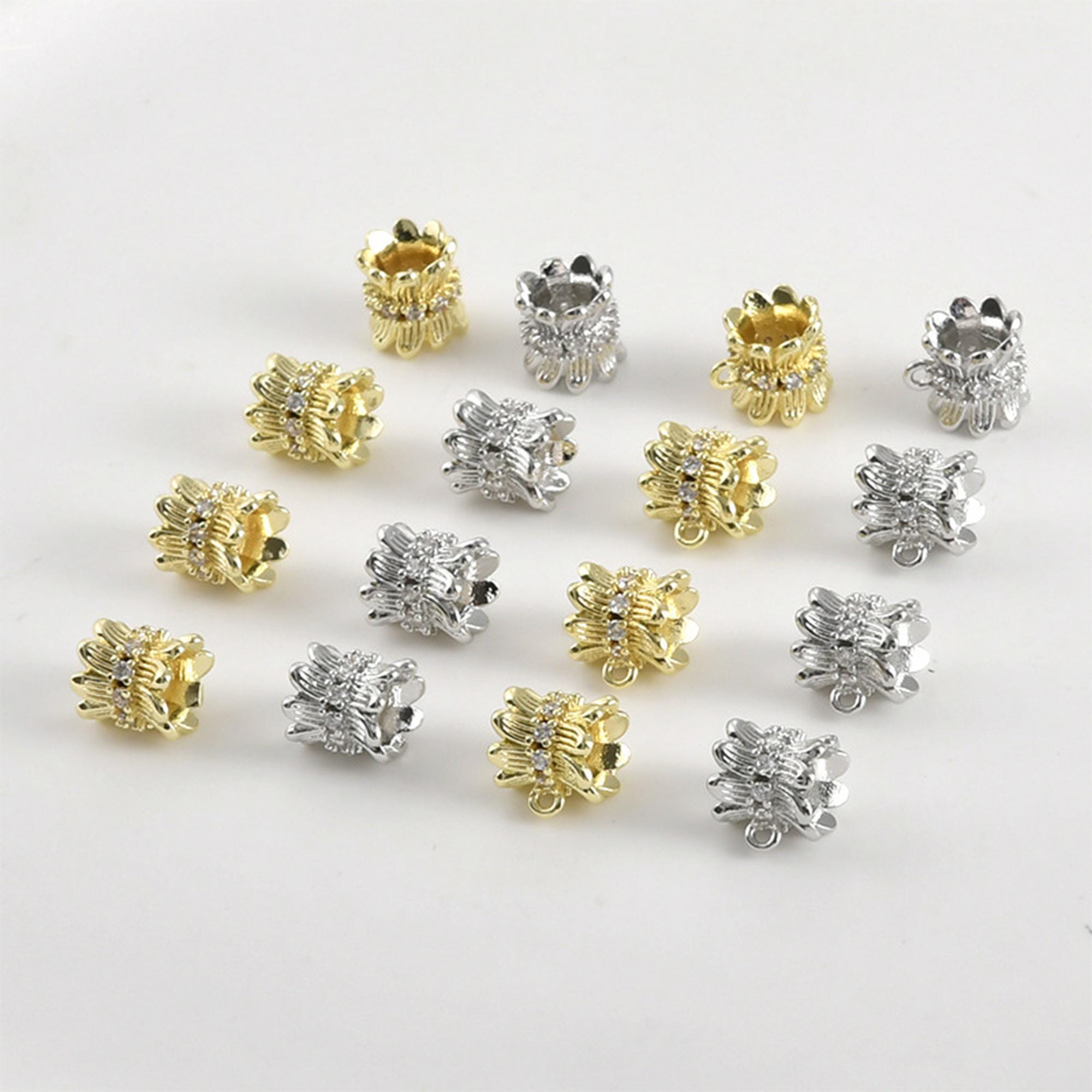 14K Gold Plated Pony Bead, Double Flower Bead w/Loop, Flower Tube Bead, Floral Bead, Boho Bead, Vibrant Bead,Bracelet Spacer,Bail Bead Charm