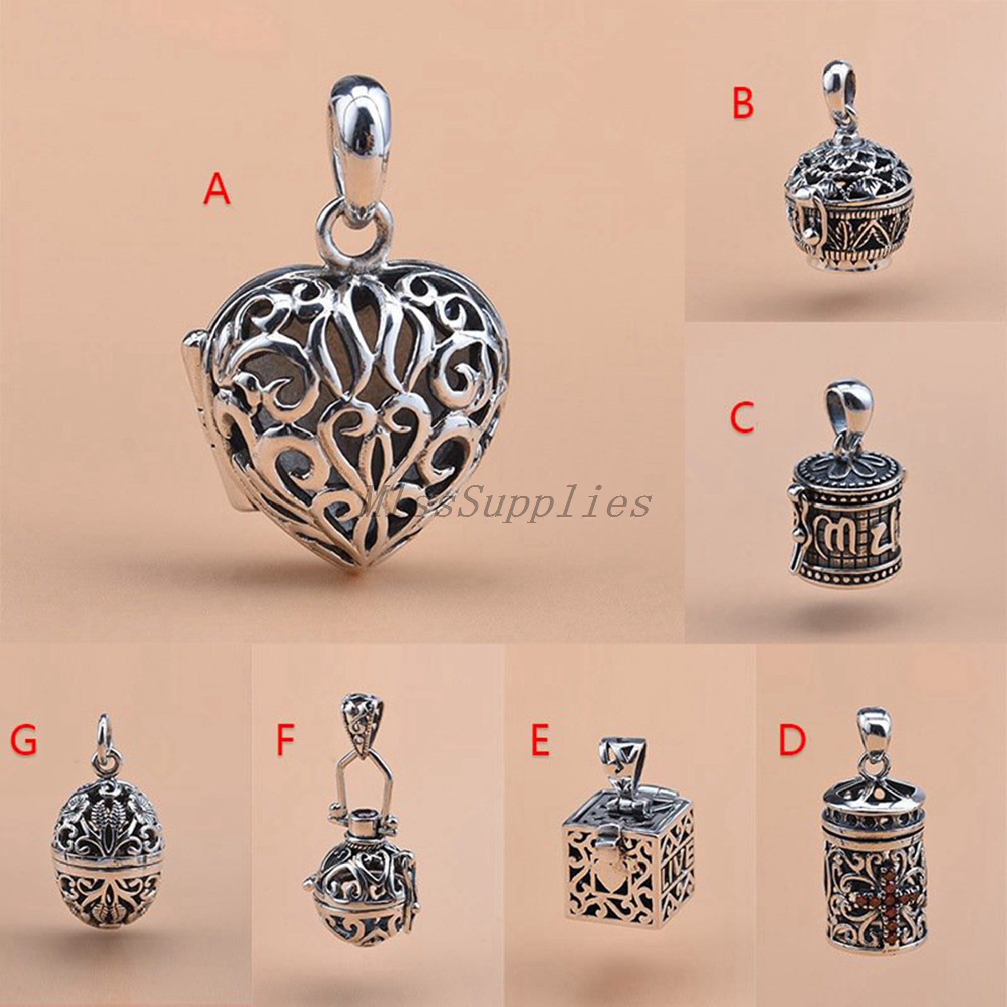 Sterling Silver Wish Box Pendant , S925 Silver Prayer Box