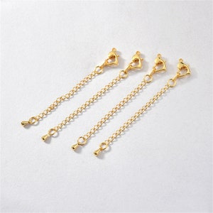 18K Gold Plated Curb Chain Extensions, Extender Chain For Bracelet w/ Heart Lobster Clasp Jewelry Making, Teardrop Extension Chain