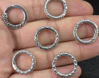Sterling Silver Round Push Clasp, s925 Silver Ring Hinged Clasp, Geometric Clasp Enhancer, Spiral Spring Gate Clasp, Holder Clasp 17mm 18mm