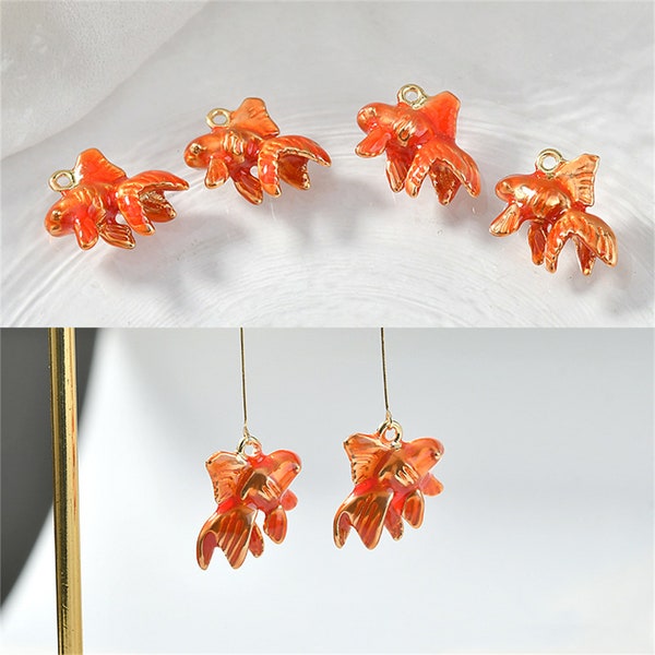 18K Gold Plated Red Enamel Goldfish Charm Pendant, Fish Bracelet, Fisherman Necklace, Pond Earring , Koi Fish Jewelry, Animal Charm