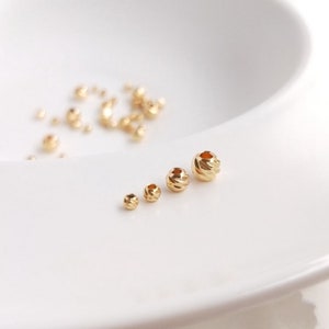 14K Gold Plated Diamond Cut Beads, Gold Corrugated Round Beads, Round Spacer Beads For Bracelet Necklace  2.5mm / 3mm / 4mm / 5mm