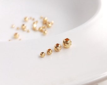 14K pozłacane diamentowe koraliki, złote faliste okrągłe koraliki, okrągłe koraliki dystansowe do bransoletki, naszyjnika 2,5 mm / 3 mm / 4 mm / 5 mm