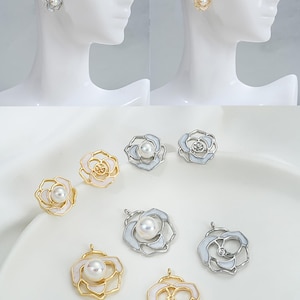 14K Gold Plated Enamel Pendant Setting, Gold Tone Floral Pendant Settings, Pendant Blanks, Half Drilled Pearl Mounts, Round Peg & Cup