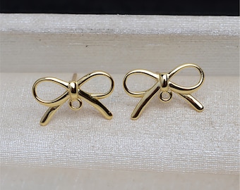 Sterling Silver Bowknot Earring Post with Open Loop, S925 Silver Ribbon Earring Stud, Butterfly Knot Ear Stud, Bowtie Ear Post, Bow Earrings