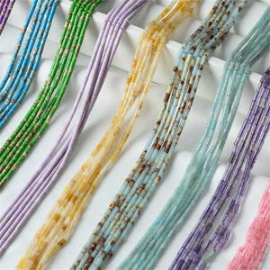 Natural Crystal Full Strand Gemstone Cylindrical Beads,Colorful Bead,Cylinder Tube Beads,Bracelet Beads,Healing Energy Gemstone Loose Beads