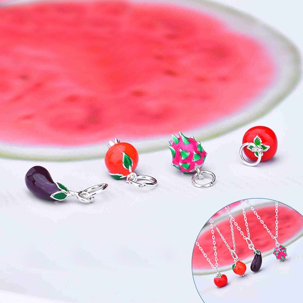 Pendentif breloque tomate en argent sterling, bracelet Pitaya, collier grenade, boucle d'oreille aubergine, bijoux végétaux, breloque fruit, breloques en vrac