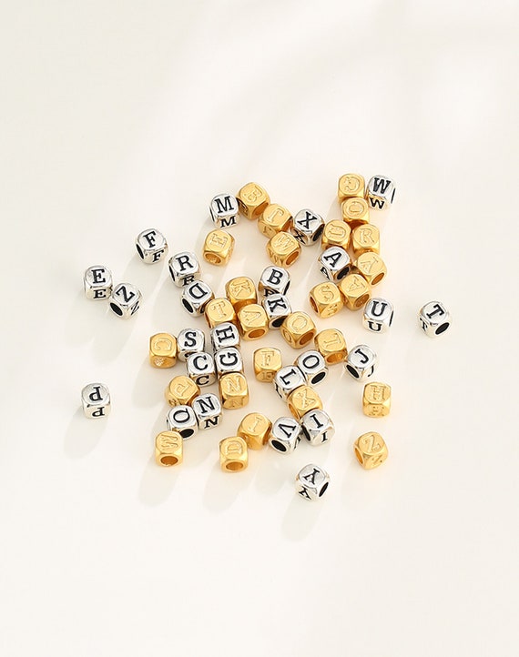 Sterling Silver Letter Beads, Cube Bead, Cubic Bead, Alphabet Bead