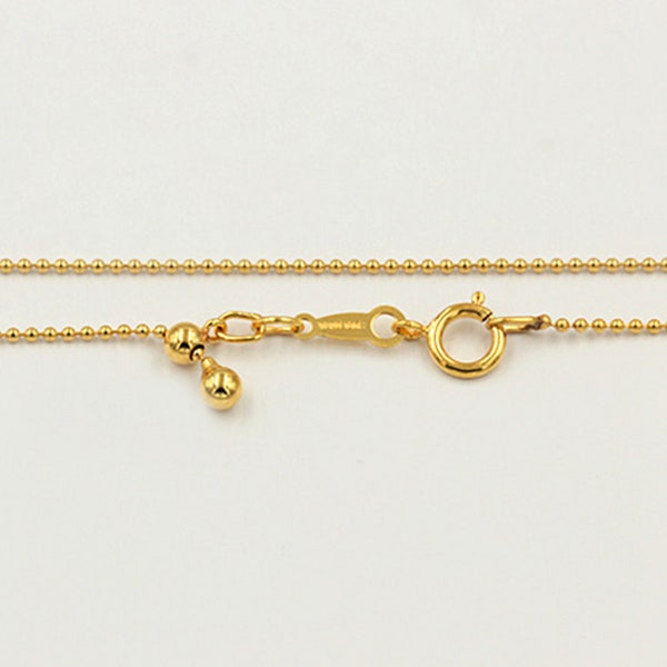 22" 14K Gold Filled Bead Chain with Spring Ring Clasp Stopper Bead, Gold Filled Bead Necklace Chain, Finished Bead Chain Thick 1.0mm