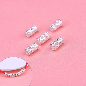 Sterling Silver Beads, Sterling Silver Tube Beads, s925 Silver Hollow Flower Tube Beads, Tube Spacer Beads, Tube Beads 5*9mm