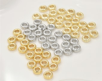 Cuentas de rueda chapadas en oro de 14K, cuentas martilladas, cuentas de pony, cuentas de donut, cuentas de agujero grande, espaciador de pulsera, cuentas cóncavas, cuentas roundelle de 6 mm