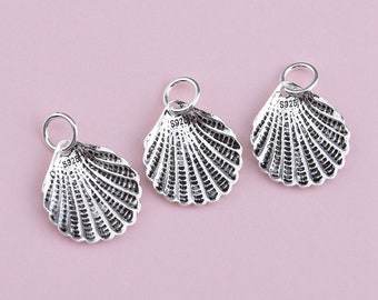 Sterling Silver Scallop Shell Charm Pendant, Beach Bracelet, Seaside Necklace, Ocean Earring, Summer Jewelry, Tropical Charm, Charms In Bulk