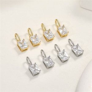 14K Gold überzogener rechteckiger Charme-Anhänger, Zirkonia-Armband, zarte Halskette, zierlicher Ohrring, geometrischer Schmuck, Rechteck-Charme