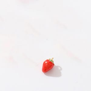 14K Gold Plated Enamel Strawberry Charm Pendant, Fruit Charm For Jewelry Making Supplies, Necklace Bracelet Charm, Food Charm 7.3*13.6mm