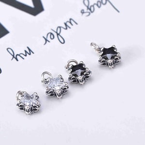 Sterling Silver CZ Star Charm Pendant, Celestial Bracelet, Starry Night Necklace, Pentagram Earring, Galaxy Jewelry, Starburst Charm