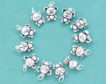 Sterling Silver Twelve Zodiac Charm, s925 Silver Animals Charm, Twelve Zodiac Charm, Necklace Charms Bulk, Bracelet Charm, Cultural Charm