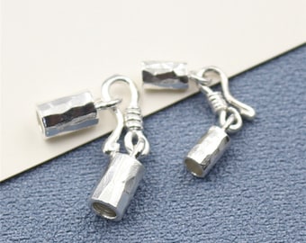 Sterling Silver Cord End Caps, s925 Silver Leather Cord End Cap w/ Hook Clasp For Jewelry Making Supplies, Cord Cap for Bracelet Necklace