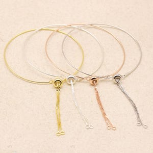 Sterling Silver Adjustable Bracelet Chains, 925 Silver Bracelet w/ Stopper Bead Closed Ring for Jewelry Making, Adjustable Bracelet Chain image 1