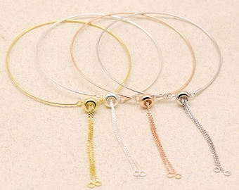 Sterling Silver Adjustable Bracelet Chains, 925 Silver Bracelet w/ Stopper Bead Closed Ring for Jewelry Making, Adjustable Bracelet Chain