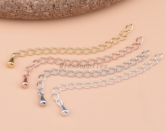 Sterling Silver Extension Chain, s925 Silver Extender Chain For Jewelry Making Supplies, Bracelet Extender Chain With Drop Rose Gold