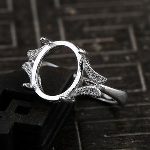 Sterling Silver Butterfly Ring Setting,s925 Silver Oval Bezel Cup Setting, Sterling Silver Ring Blanks,Adjustable Ring Blanks 12*16mm