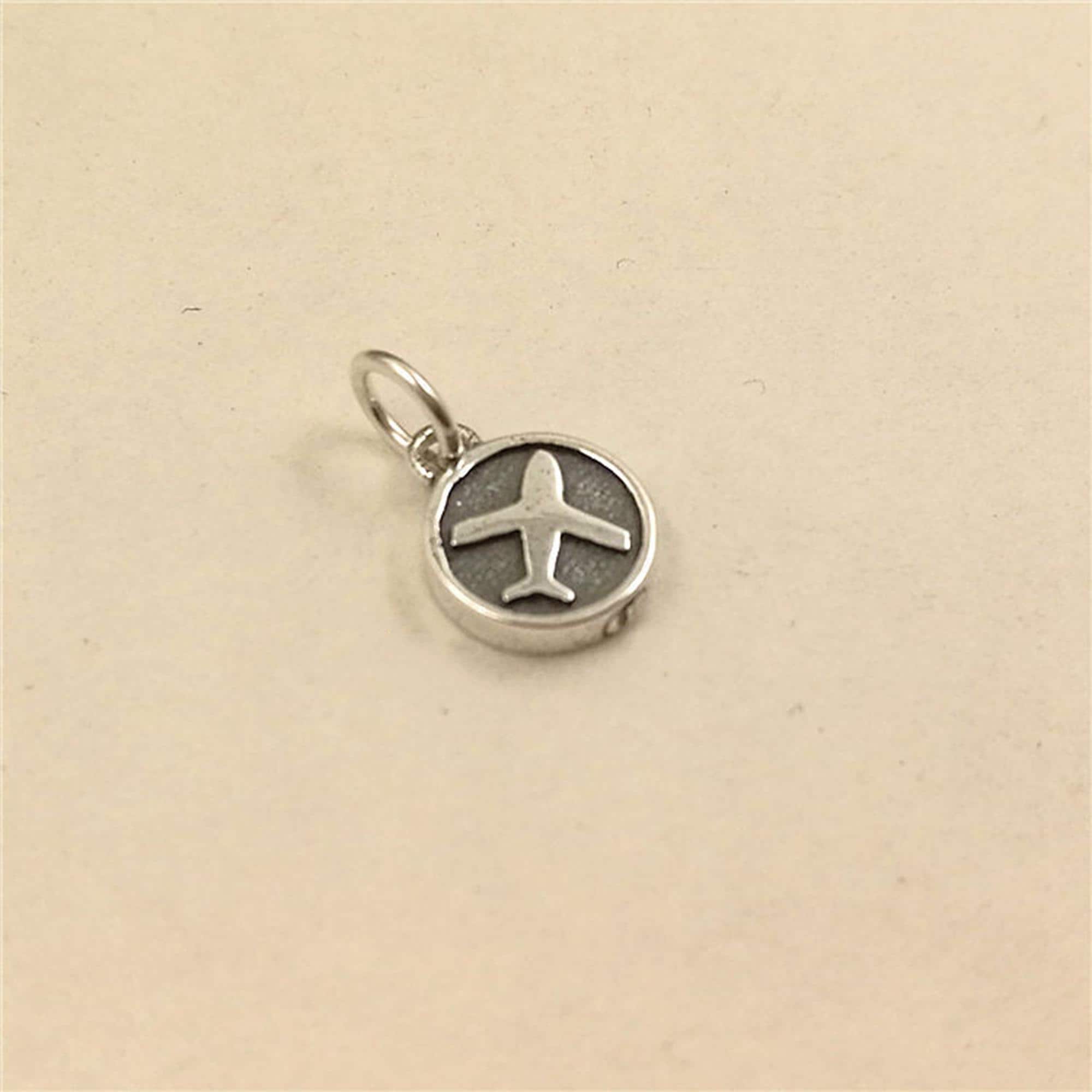 Sterling Silver Plane Round Charm Pendant, Airplane Bracelet, Aircraft Necklace, Jet Earring, Small Charm, Pilot Jewelry, Travel Charm