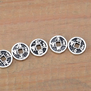 Sterling Silver Coin Beads, Prosperity Bead, Wealth Bead, Bracelet Spacer, Fortune Bead, Qing Dynasty Bead, Lucky Coin Bead 10.5mm