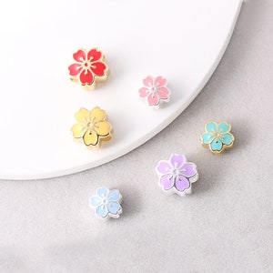 Sterling Silver Enamel Daisy Beads, Flower Bead, Bloom Bead, Blossom Bead, Bracelet Spacer, Botanical Bead, Nature Bead,Floral Bead 8mm 10mm