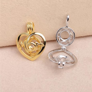 Sterling Silver Pendant Setting,S925 Silver Pearl Cage Pendant Pearl or Gemstone Bead, CZ Love Heart Cage Pendant 6mm 7mm 8mm
