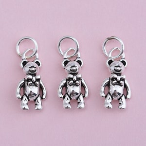 Colgante de oso con lazo de plata de ley, pulsera de oso de dibujos animados, collar de oso, pendiente de oso lindo, joyería infantil, dije de animal
