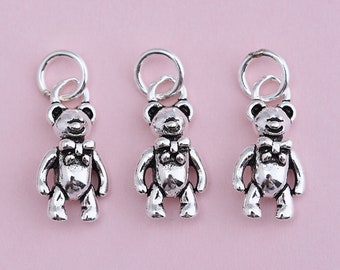 Ciondolo a forma di orsetto con fiocco in argento sterling, braccialetto a forma di orso dei cartoni animati, collana a forma di orso, orecchini a forma di orso carino, gioielli per bambini, ciondolo a forma di animale