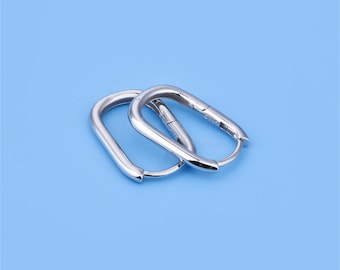 Sterling Silver Plain Earring Hoops, s925 Silver Rectangle Earwire Hoops For Jewelry Making Supplies, Hoop Earrings, Ear Hoops for Gemstones