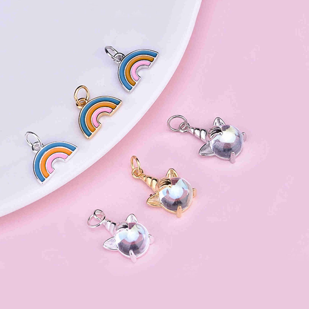 Sterling Silver Rainbow Charm Pendant Unicorn Bracelet Etsy UK