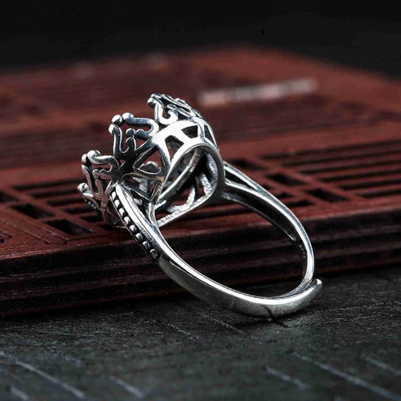 Sterling Silver Crown Ring Setting S925 Silver Round Bezel - Etsy