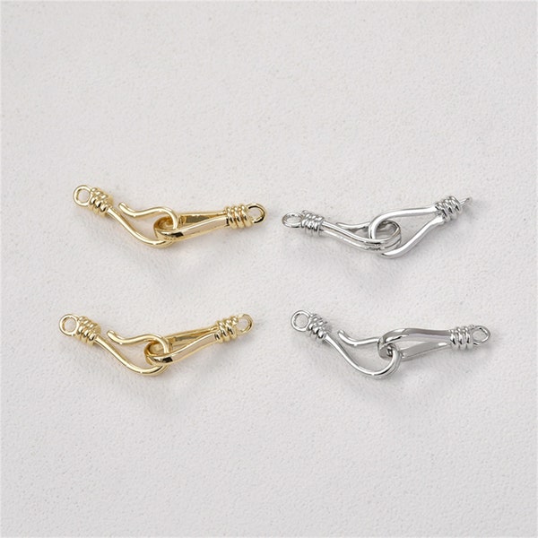 14K Gold Plated Fish Hook Clasps & Oval Connector, Gold Tone S Hook Clasp For Jewelry Making, Bracelet Hook Clasp w/ Oval Connector Ring