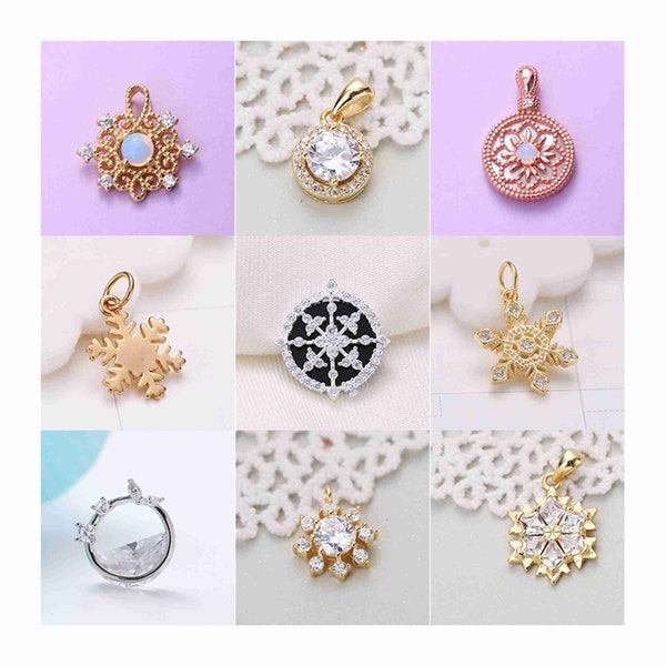 Sterling Silver CZ Snowflake Charm, Geometry Jewelry, Round Flower Charm, Snowflake Necklace Bulk, Snowflake Bracelet Bulk, Small Charms