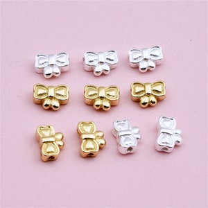 Sterling Silver Bowknot Beads, Bow Ingot Bead, Butterfly Knot Bead, Bowtie Bead, Matte Bow Bead, Bracelet Spacer, Delicate Bead, Dainty Bead