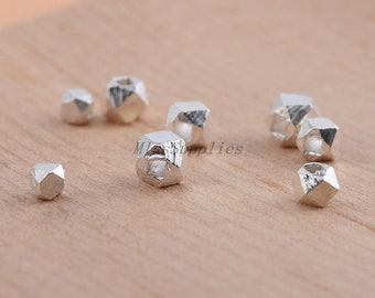 Sterling Silver Polygon Beads, Faceted Bead, Geometric Bead, Angular Bead, Trendy Bead, Bracelet Spacer, Statement Bead 2.5mm 3mm 3.5mm 4mm