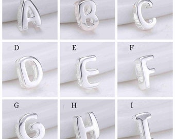 S925 Sterling Silver Initial Letter Beads, Shiny Alphabet Slide Beads, Tiny A-Z Letter Spacer Beads, Necklace Beads, Bracelet Beads 6mm