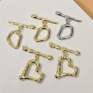 14K Gold Plated Heart Toggle Clasp, Gold Tone Heart Toggle Clasps Set For Jewelry Making, Irregular Clasp, Bracelet Clasps, Necklace Clasps